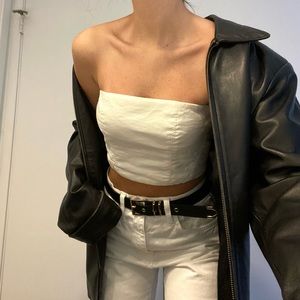Babaton / Aritzia Albie Linen-Blend Cropped Tube Top in Espace